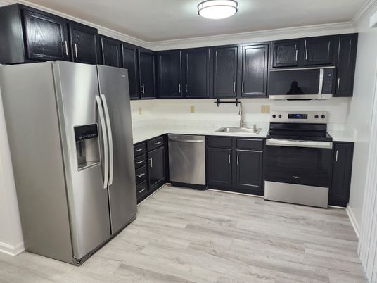 Interior, Kitchen, Stainless Steel Appliances, Wood Texture Flooring