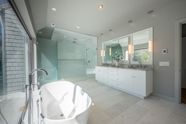 Bathroom, Dual Sink Vanities, Free Standing Baths, Glass Shower, Interior, Recessed Lighting