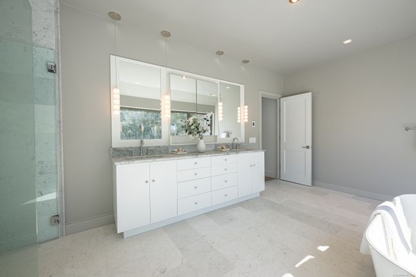 Bathroom, Dual Sink Vanities, Free Standing Baths, Glass Shower, Interior, Pendant Lights, Recessed Lighting
