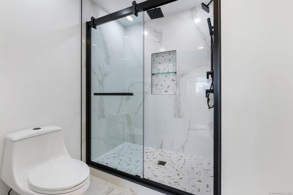 Bathroom, Glass Shower, Interior, Marble Walls
