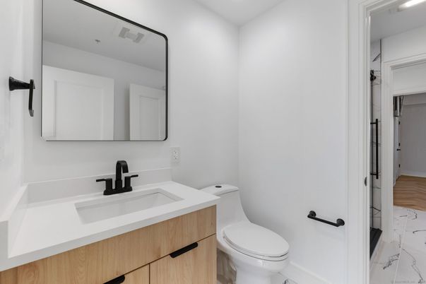 Bathroom, Interior, Recessed Lighting, Wood Texture Flooring