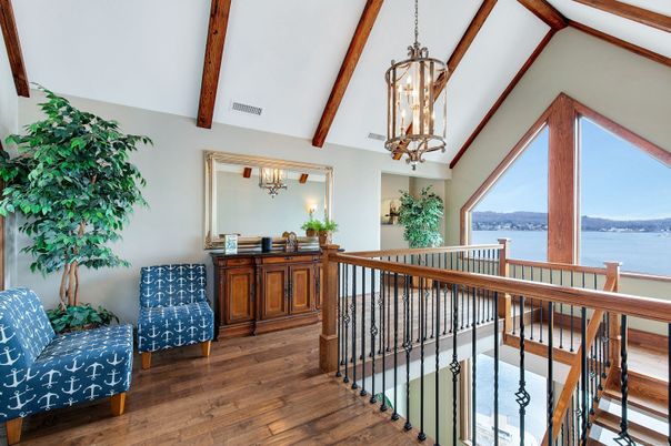 Chandelier, Interior, Water, Wooden Beams, Wood Texture Flooring