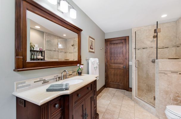 Bathroom, Glass Shower, Interior, Recessed Lighting