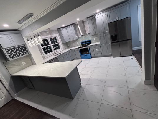 Interior, Kitchen, Marble, Pendant Lights, Recessed Lighting, Stainless Steel Appliances