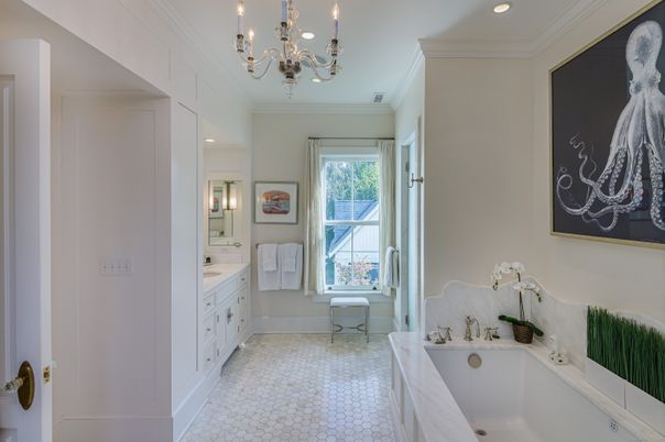 Bathroom, Chandelier, Interior, Recessed Lighting