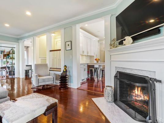 Fireplace, Interior, Recessed Lighting, Wood Texture Flooring