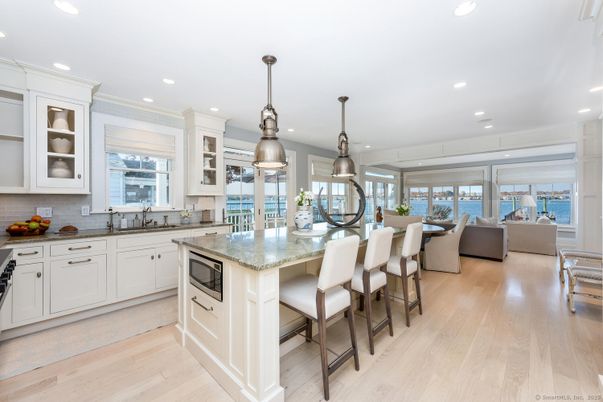 Dining room, Interior, Kitchen, Living room, Pendant Lights, Recessed Lighting, Water, Wood Texture Flooring