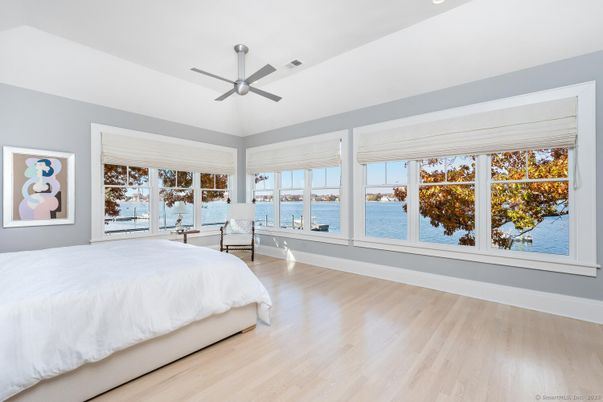 Bedroom, Interior, Recessed Lighting, Water, Wood Texture Flooring