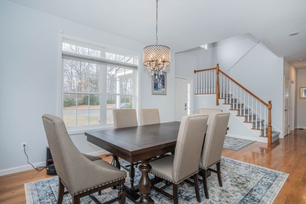 Chandelier, Dining room, Interior, Pendant Lights, Wood Texture Flooring