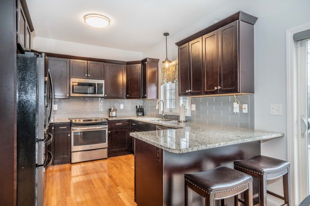Interior, Kitchen, Pendant Lights, Stainless Steel Appliances, Wood Texture Flooring