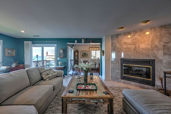 Dining room, Fireplace, Interior, Living room, Marble Walls, Pendant Lights, Recessed Lighting