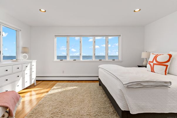 Bedroom, Interior, Recessed Lighting, Water, Wood Texture Flooring