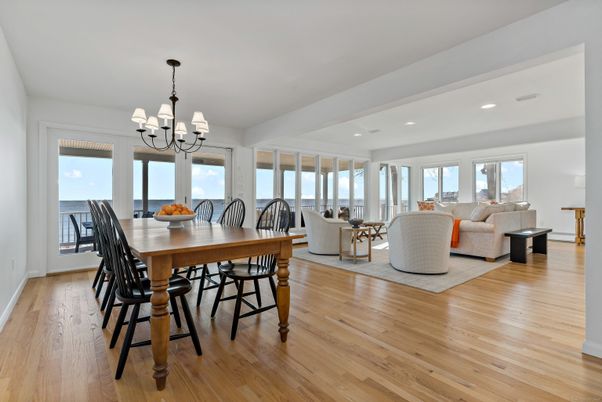 Chandelier, Dining room, Interior, Living room, Recessed Lighting, Wood Texture Flooring