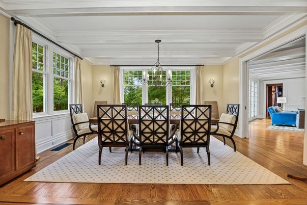 Dining room, Interior, Pendant Lights, Wood Texture Flooring