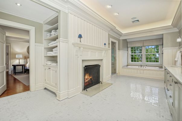 Fireplace, Interior, Recessed Lighting, Wood Texture Flooring