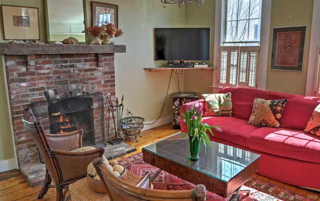 Fireplace, Interior, Living room, Stone Walls, Wood Texture Flooring