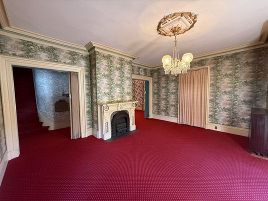 Chandelier, Fireplace, Interior