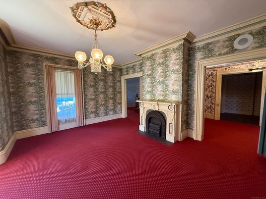Chandelier, Fireplace, Interior
