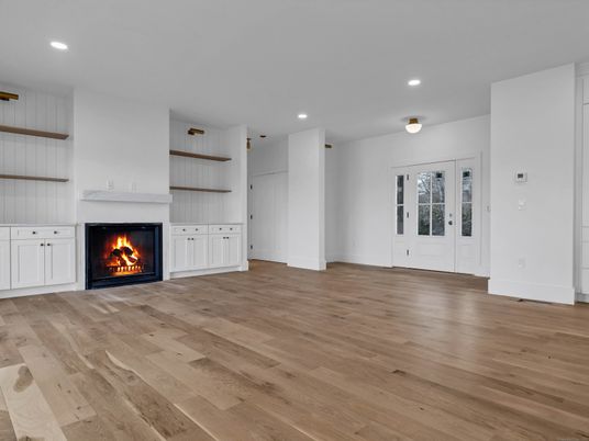 Empty room, Fireplace, Interior, Recessed Lighting, Wood Texture Flooring