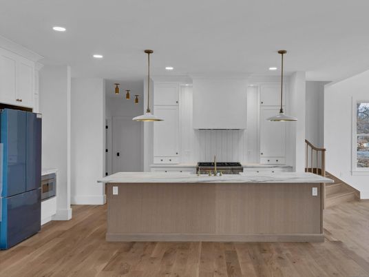 Interior, Kitchen, Pendant Lights, Recessed Lighting, Wood Texture Flooring