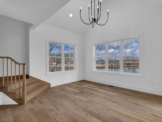 Chandelier, Empty room, Interior, Recessed Lighting, Wood Texture Flooring
