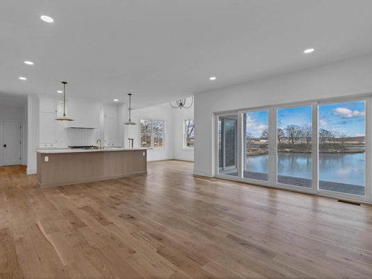 Interior, Kitchen, Pendant Lights, Recessed Lighting, Water, Wood Texture Flooring