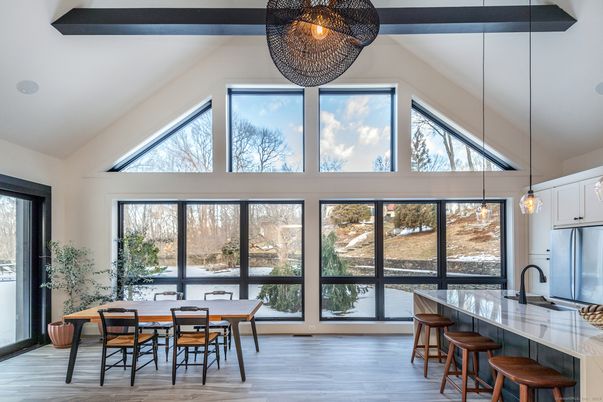 Dining room, Interior, Kitchen, Pendant Lights, Wood Texture Flooring