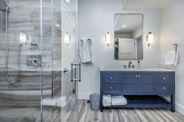 Bathroom, Glass Shower, Interior, Recessed Lighting
