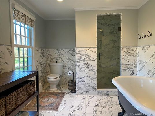 Bathroom, Free Standing Baths, Interior, Marble, Marble Walls, Recessed Lighting