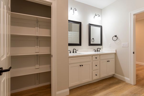 Bathroom, Dual Sink Vanities, Interior, Walk-in Closets, Wood Texture Flooring