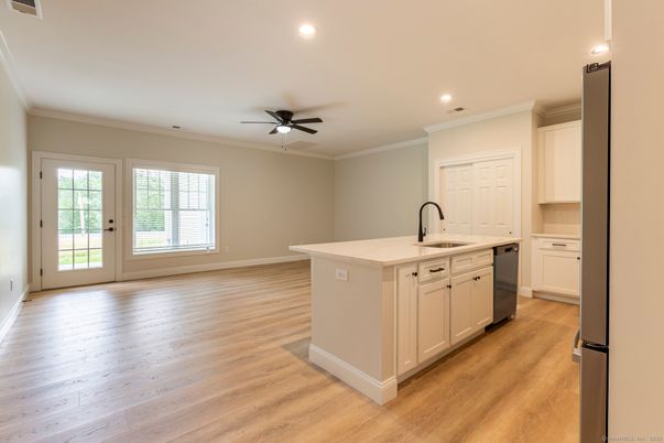 Interior, Kitchen, Recessed Lighting, Wood Texture Flooring