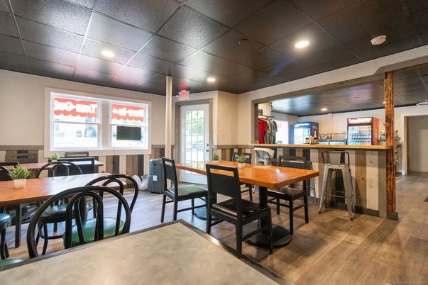 Dining room, Interior, Recessed Lighting, Wood Texture Flooring