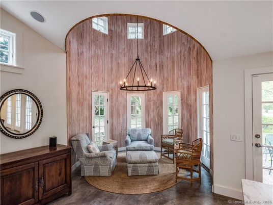 Dining room, Interior, Living room, Pendant Lights, Wood Texture Flooring