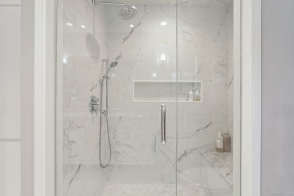 Bathroom, Glass Shower, Interior, Marble Walls