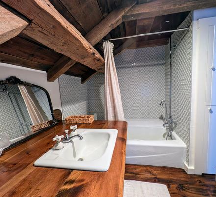 Bathroom, Interior, Wooden Beams, Wooden Ceilings, Wood Texture Flooring