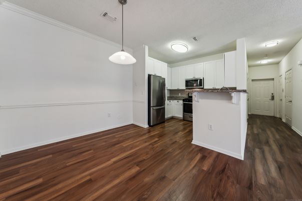 Interior, Kitchen, Pendant Lights, Stainless Steel Appliances, Wood Texture Flooring