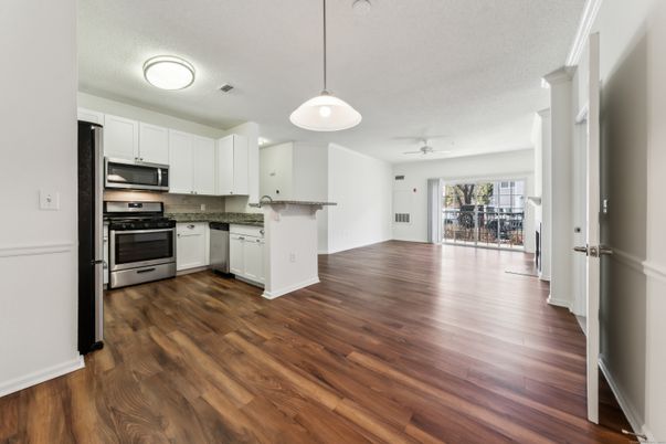Interior, Kitchen, Pendant Lights, Stainless Steel Appliances, Wood Texture Flooring