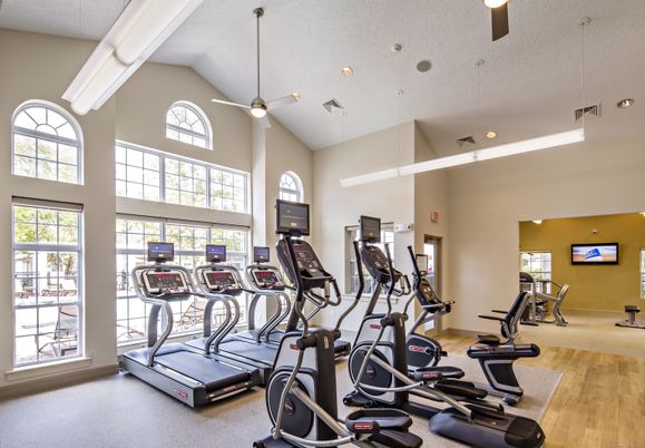 Fitness Equipment, Gym, Interior, Recessed Lighting, Wood Texture Flooring
