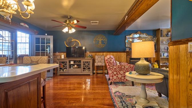 Fireplace, Interior, Living room, Wooden Beams, Wood Texture Flooring