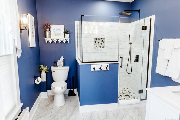 Bathroom, Glass Shower, Interior, Marble, Marble Walls