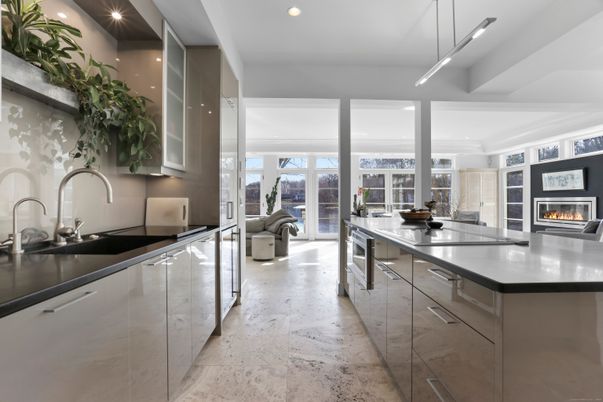 Fireplace, Interior, Kitchen, Living room, Pendant Lights, Recessed Lighting