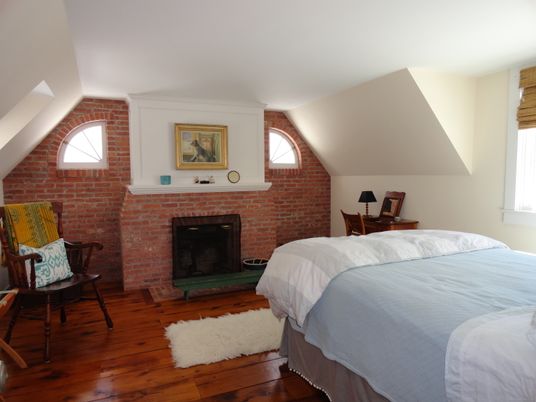 Bedroom, Fireplace, Interior, Stone Walls, Wood Texture Flooring
