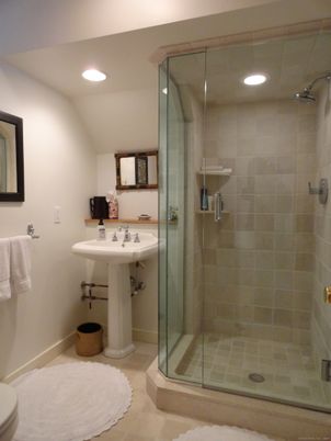 Bathroom, Glass Shower, Interior, Recessed Lighting