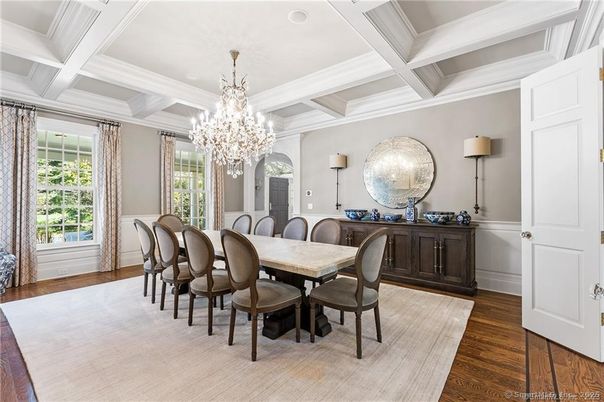 Chandelier, Dining room, Interior, Wood Texture Flooring