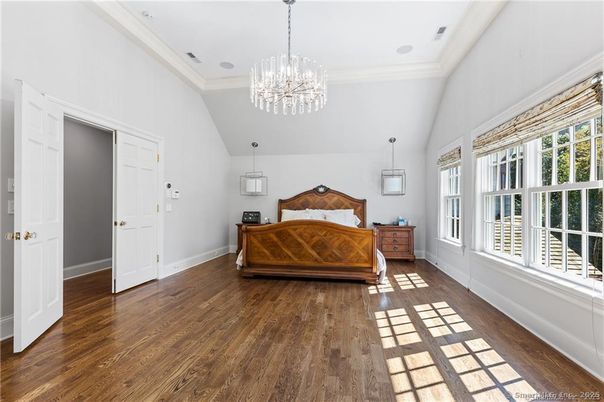 Bedroom, Chandelier, Interior, Pendant Lights, Wood Texture Flooring