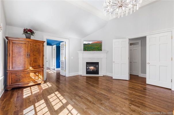Chandelier, Empty room, Fireplace, Interior, Wood Texture Flooring