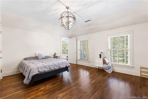Bedroom, Chandelier, Interior, Wood Texture Flooring
