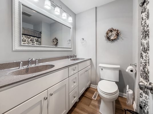 Bathroom, Dual Sink Vanities, Interior, Wood Texture Flooring