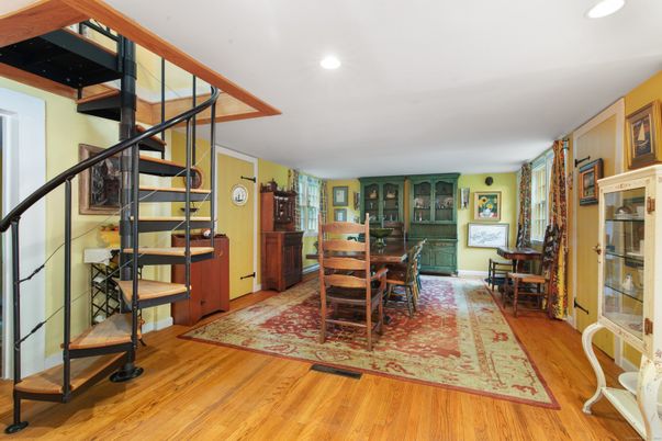 Dining room, Interior, Recessed Lighting, Wood Texture Flooring