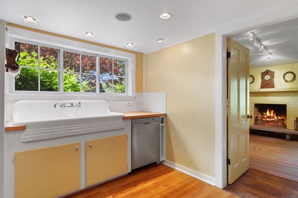 Fireplace, Interior, Recessed Lighting, Wood Texture Flooring
